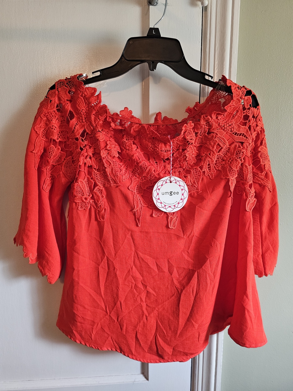 umgee Red Crochet Lace Off-Shoulder Women's Top